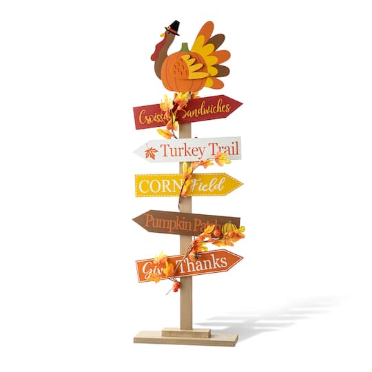 Glitzhome&#xAE; 42.75&#x22; Thanksgiving Wooden Turkey Word Sign Porch D&#xE9;cor